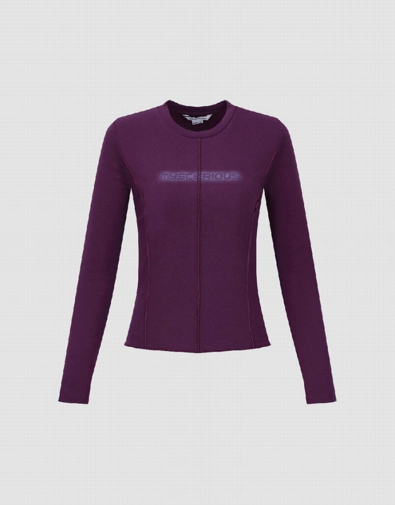 T Shirts Urban Revivo Letter Printed Crew Neck Mince Femme Violette | EFT3181OW