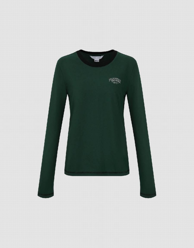 T Shirts Urban Revivo Letter Printed Crew Neck Droit Femme Vert | PQS9332ML