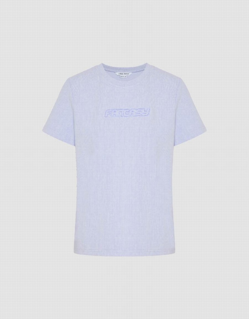 T Shirts Urban Revivo Letter Printed Crew Neck Mince Femme Violette | QAW53100MF