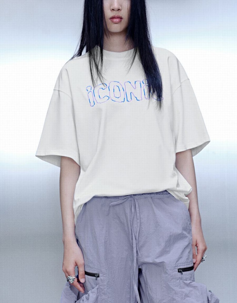 T Shirts Urban Revivo Letter Printed Crew Neck Loose Femme Blanche | TAO4614JX