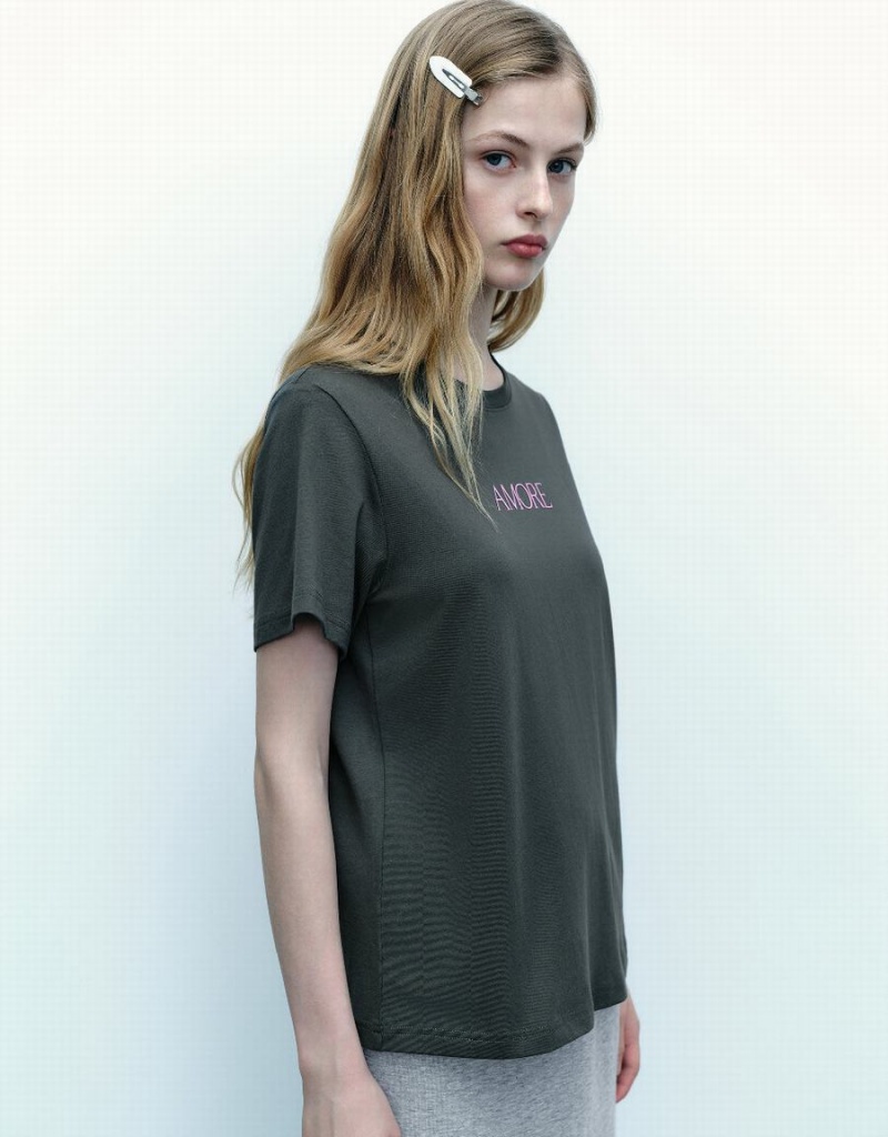 T Shirts Urban Revivo Letter Printed Crew Neck A-Line Femme Blanche | UFS2878BO