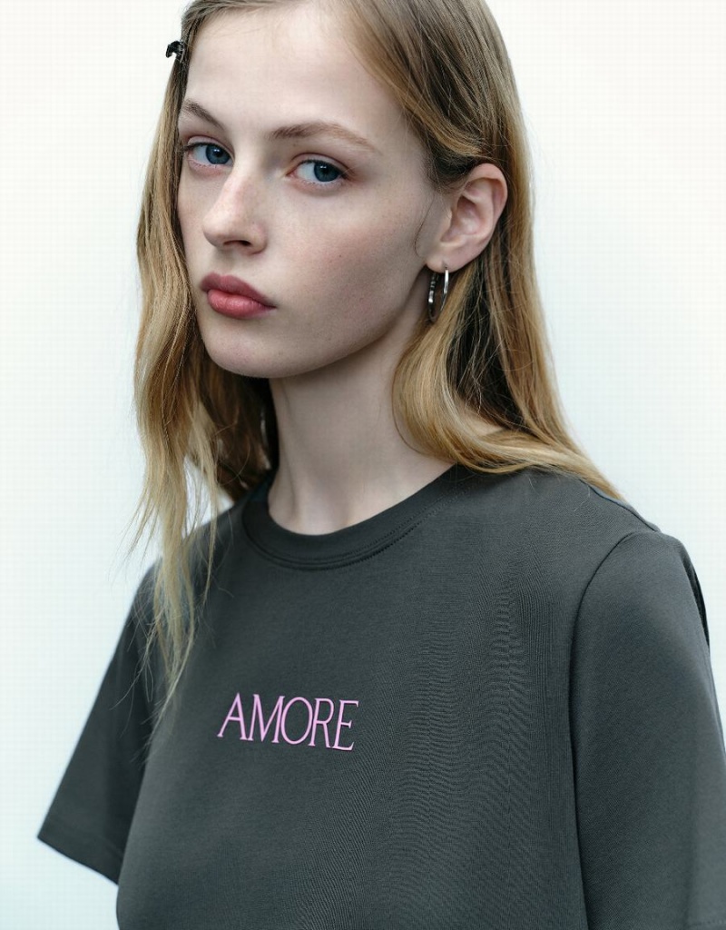 T Shirts Urban Revivo Letter Printed Crew Neck A-Line Femme Blanche | UFS2878BO