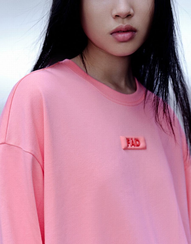 T Shirts Urban Revivo Letter Printed Crew Neck Loose Femme Rose | KHH8051RI