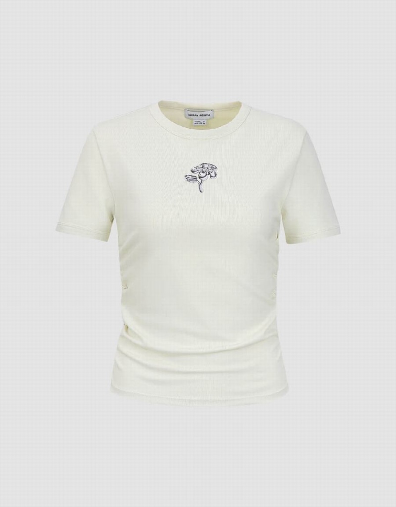 T Shirts Urban Revivo Mince Crew Neck Femme Blanche | OAD9816OJ