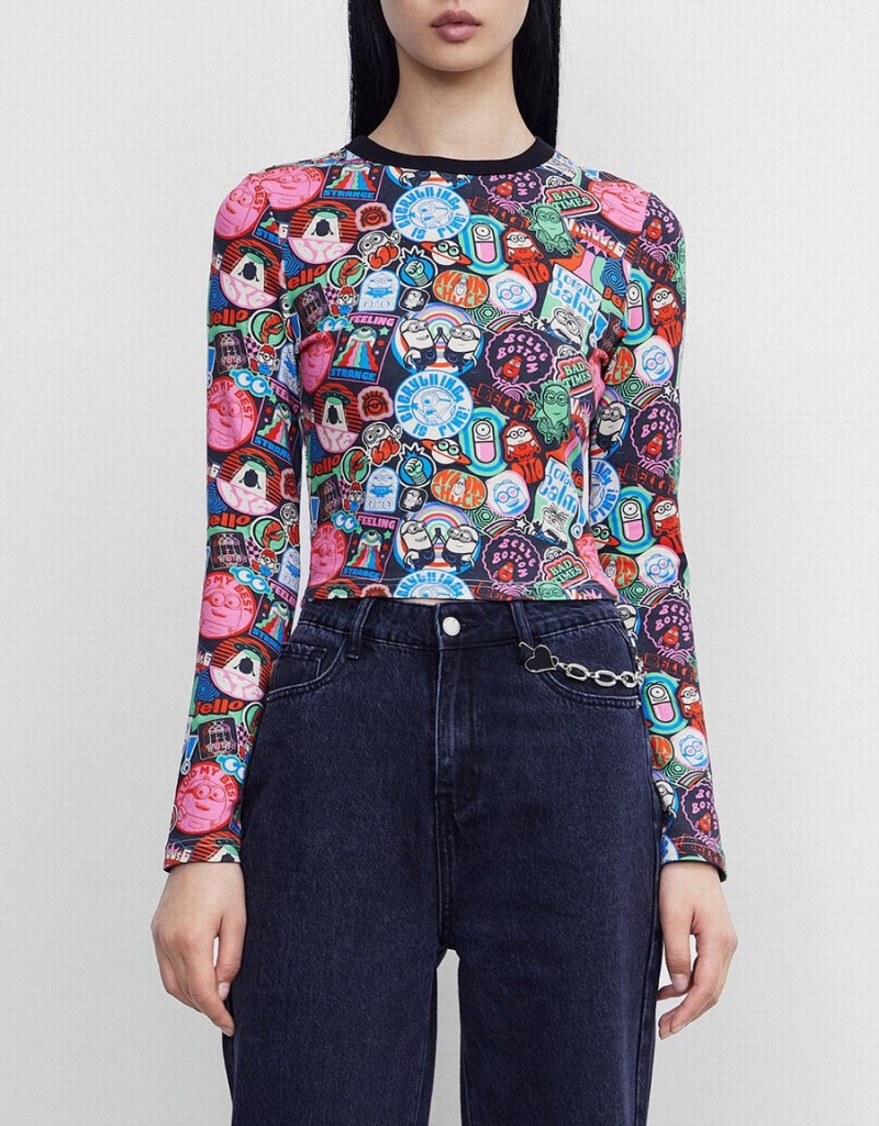 T Shirts Urban Revivo Minions Long Sleeve Print Femme Grise | MNR7380UA