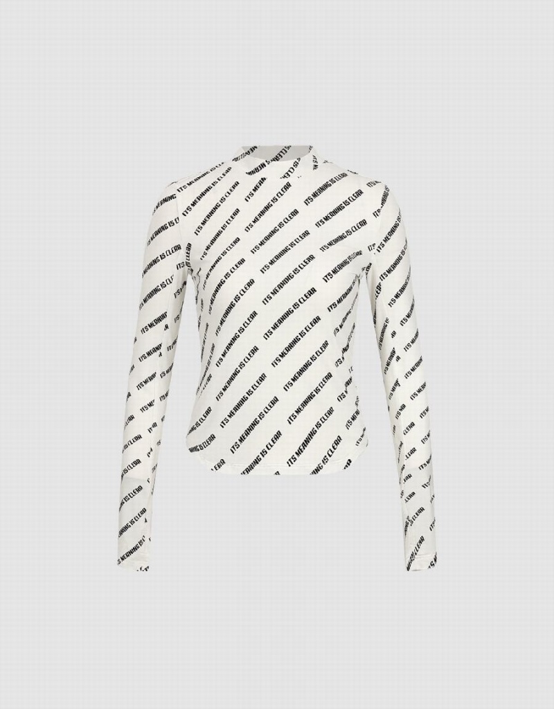 T Shirts Urban Revivo Monogram Print Crew Neck Mince Femme Blanche | LBC9340SV