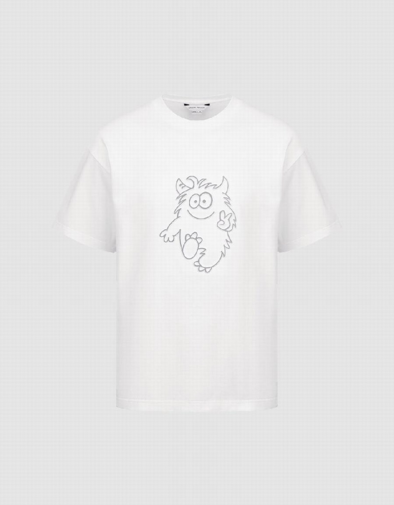T Shirts Urban Revivo Monster Printed Crew Neck Homme Blanche | EQO7524ZN