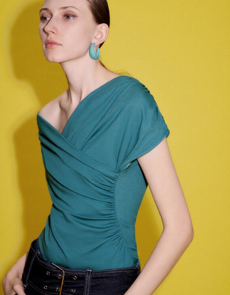 T Shirts Urban Revivo One Shoulder Mince Femme Vert | LTK9745AA