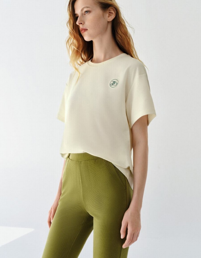 T Shirts Urban Revivo Printed Crew Neck Droit Femme Blanche | PCC2226EG