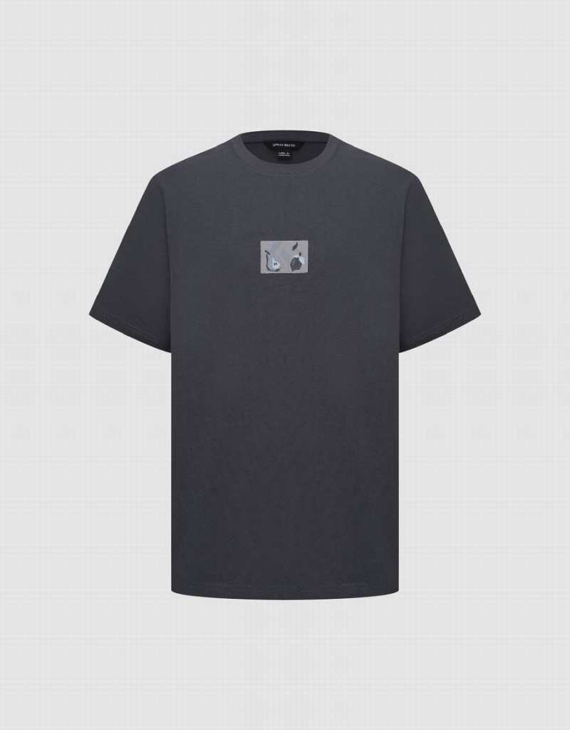 T Shirts Urban Revivo Printed Crew Neck Homme Grise Foncé | CFU457ZW