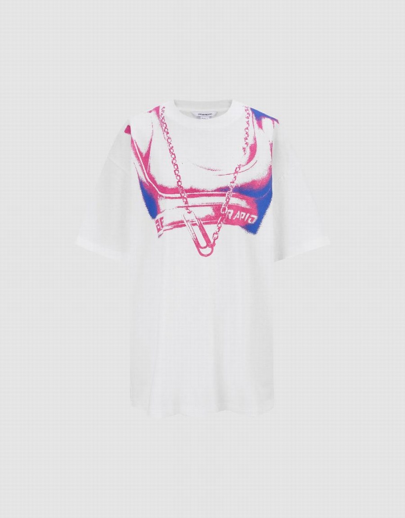 T Shirts Urban Revivo Printed Crew Neck Regular Femme Blanche | XAO9053BX