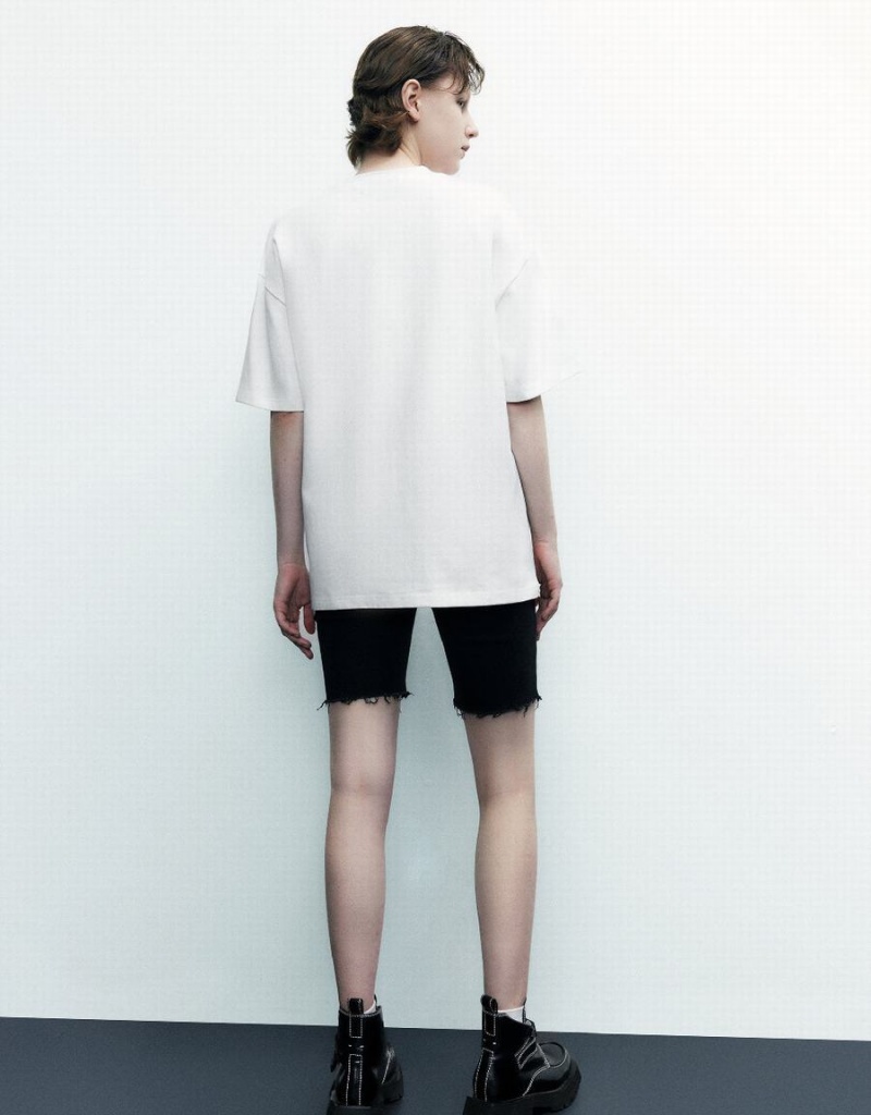 T Shirts Urban Revivo Printed Crew Neck Regular Femme Blanche | XAO9053BX