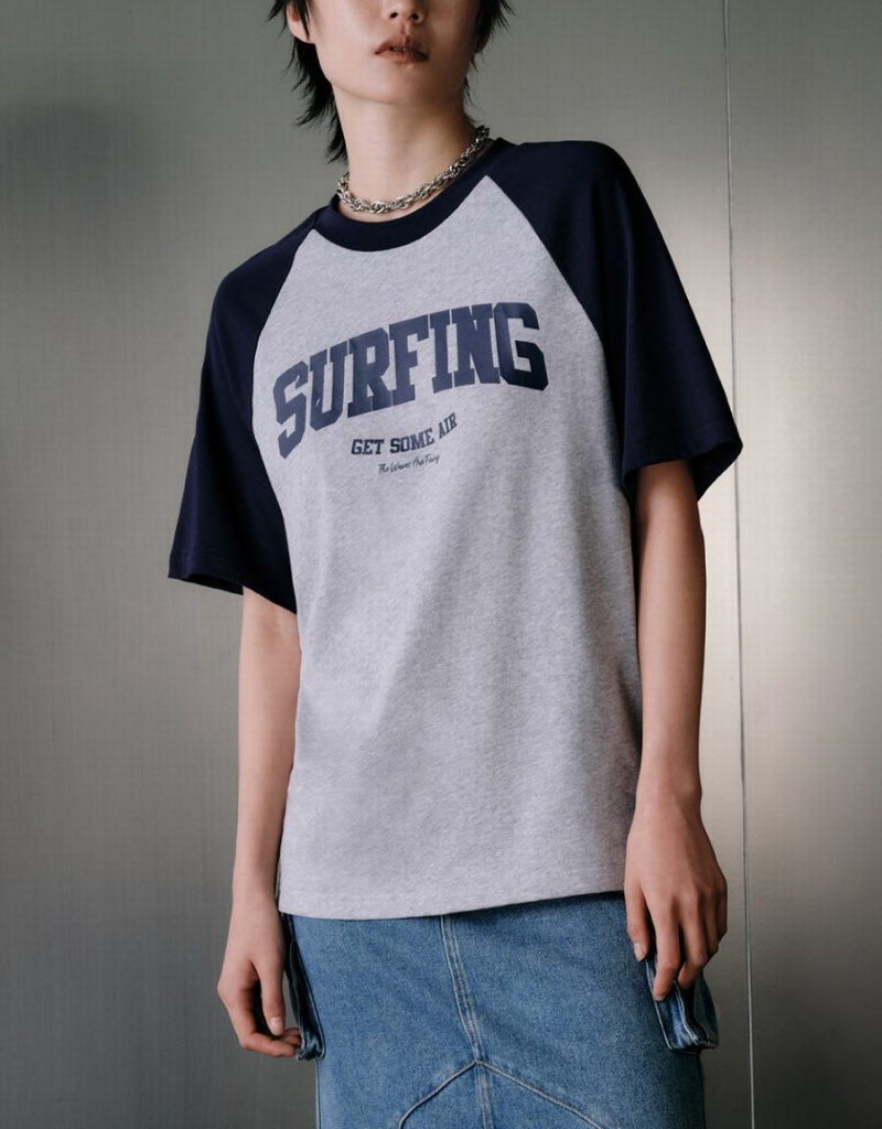 T Shirts Urban Revivo Printed Raglan Sleeve Femme Grise | EKC492TW