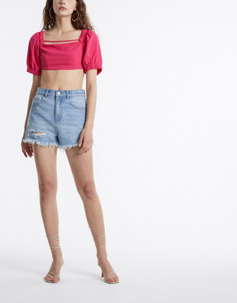 T Shirts Urban Revivo Puff Sleeve Crop Top Femme Rouge | HOB8323GS