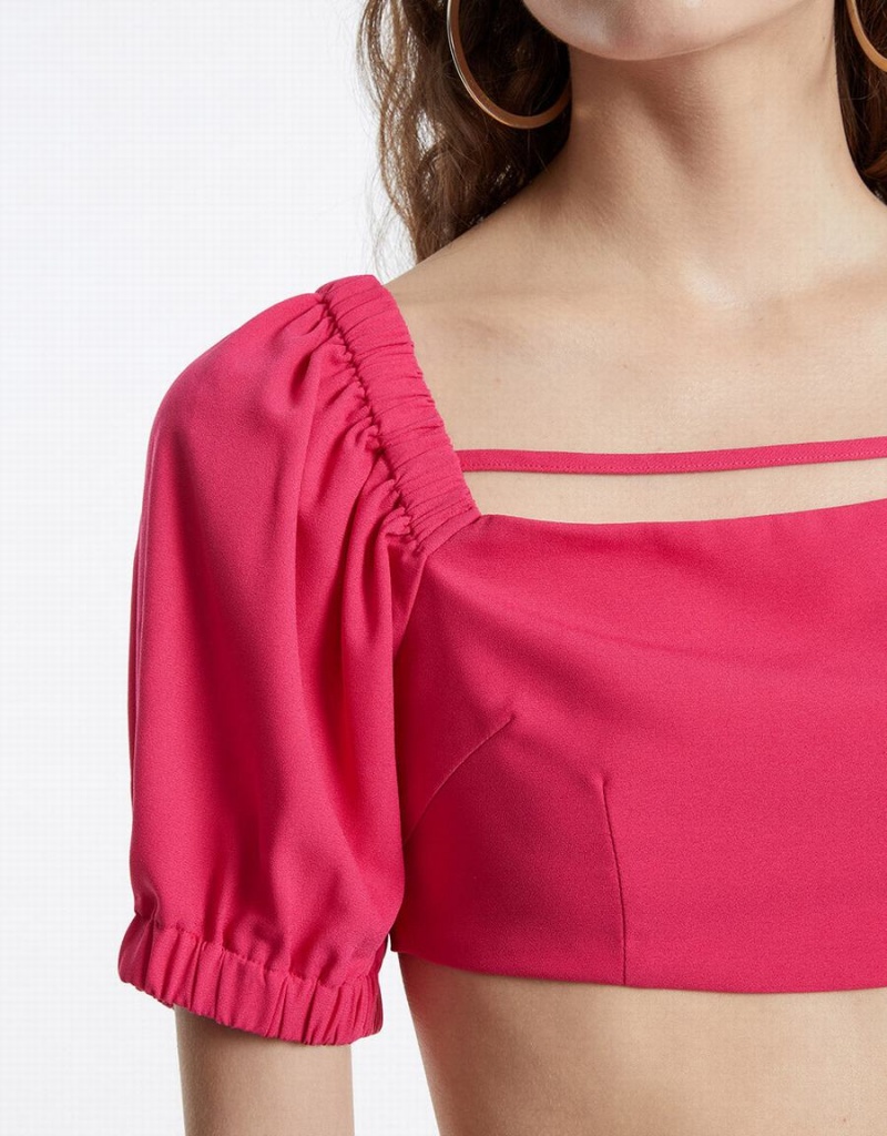 T Shirts Urban Revivo Puff Sleeve Crop Top Femme Rouge | HOB8323GS