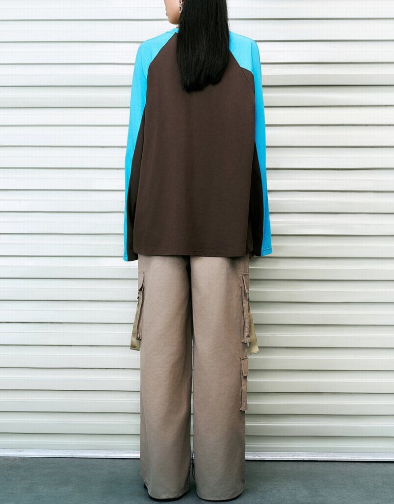 T Shirts Urban Revivo Raglan Sleeve Crew Neck Loose Femme Marron | MQO2384KQ