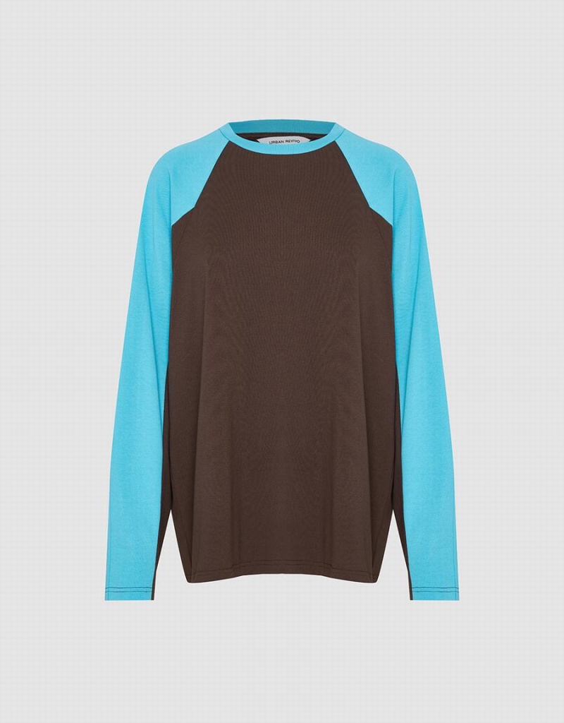 T Shirts Urban Revivo Raglan Sleeve Crew Neck Loose Femme Marron | MQO2384KQ
