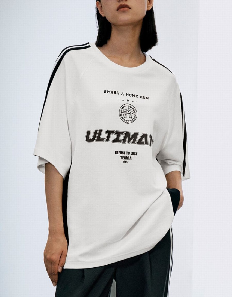 T Shirts Urban Revivo Raglan Sleeve Crew Neck Loose Femme Blanche | PBE3036VH
