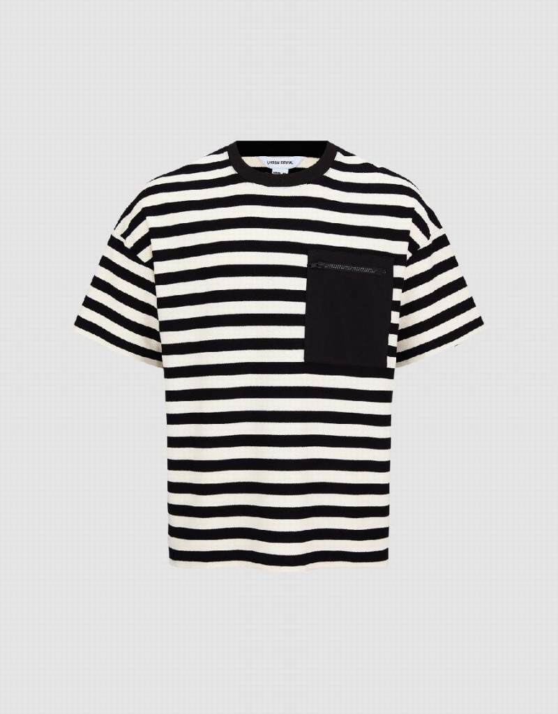 T Shirts Urban Revivo Rayé Crew Neck Homme Noir | KIV6870CC
