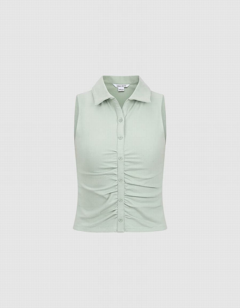 T Shirts Urban Revivo Ruched Mince Waistcoat Femme Vert | OBJ1221XZ