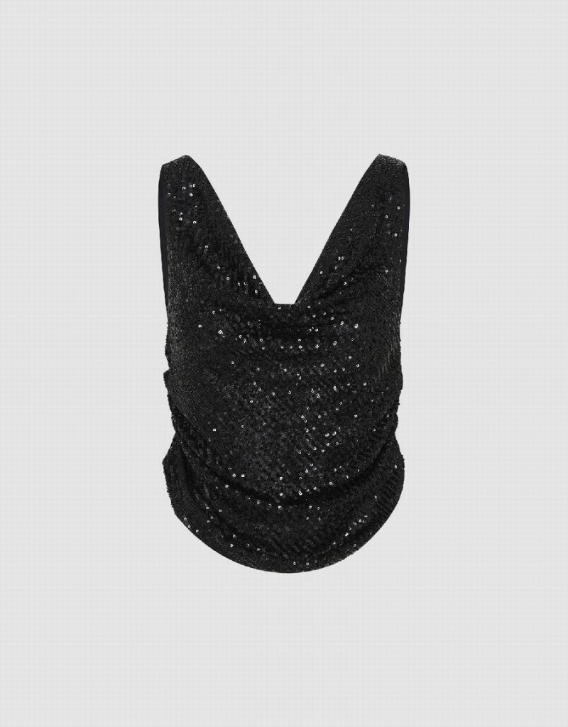 T Shirts Urban Revivo Ruched U Neck Femme Noir | SDO9792VG