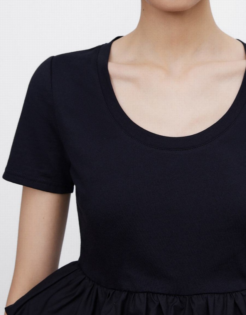 T Shirts Urban Revivo Ruffle Hem Femme Noir | ZKA6318MP