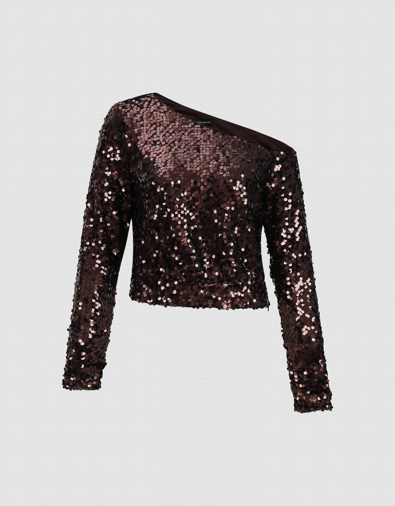 T Shirts Urban Revivo Sequins One Shoulder Droit Femme Violette | FAS294GV