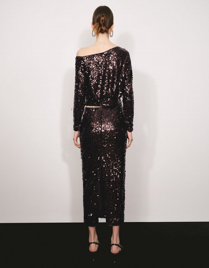 T Shirts Urban Revivo Sequins One Shoulder Droit Femme Violette | FAS294GV
