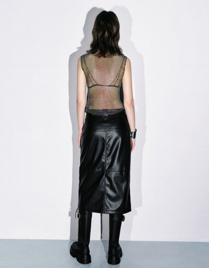T Shirts Urban Revivo Sheer Crew Neck Femme Noir | QEU560OT