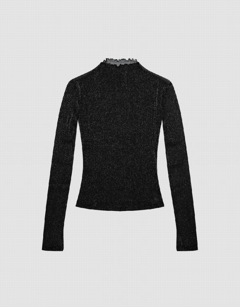 T Shirts Urban Revivo Sheer Stand Collar Mince Femme Noir | KKV5329WD