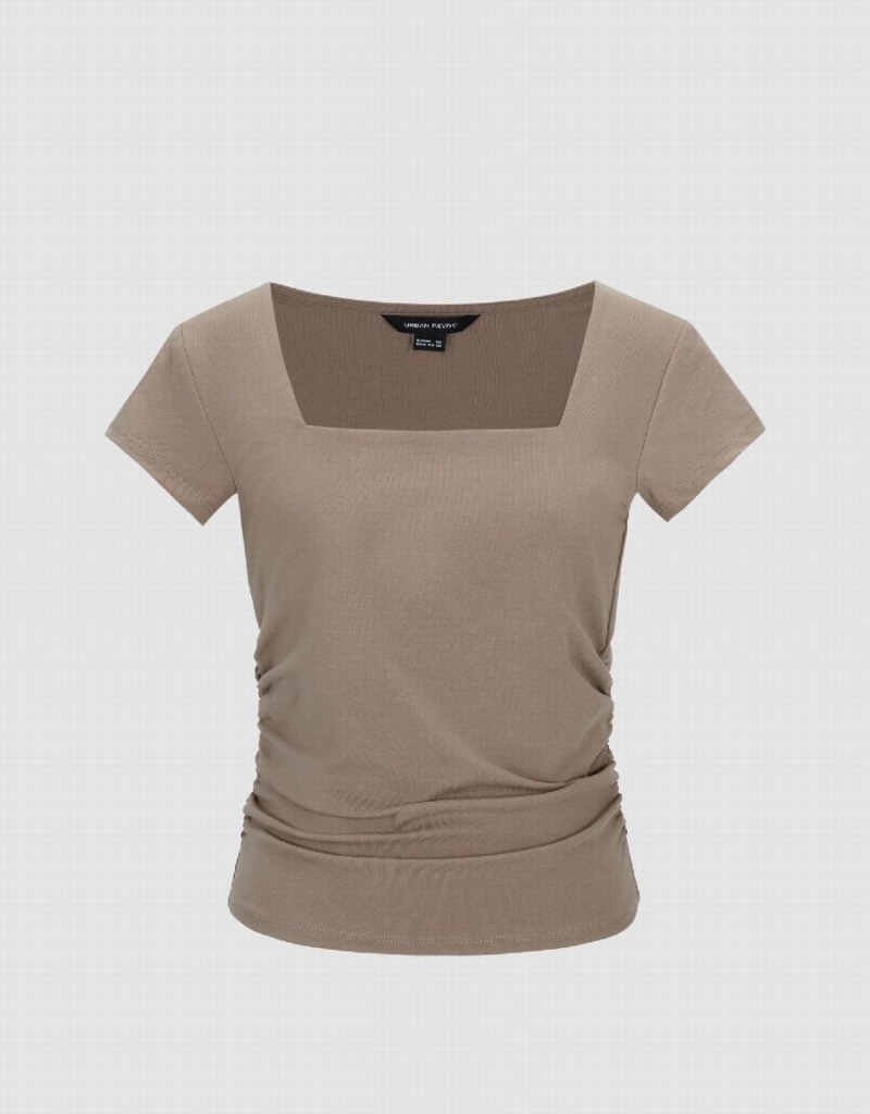 T Shirts Urban Revivo Square-Cut Collar Mince Femme Jaune | RQX1921TB
