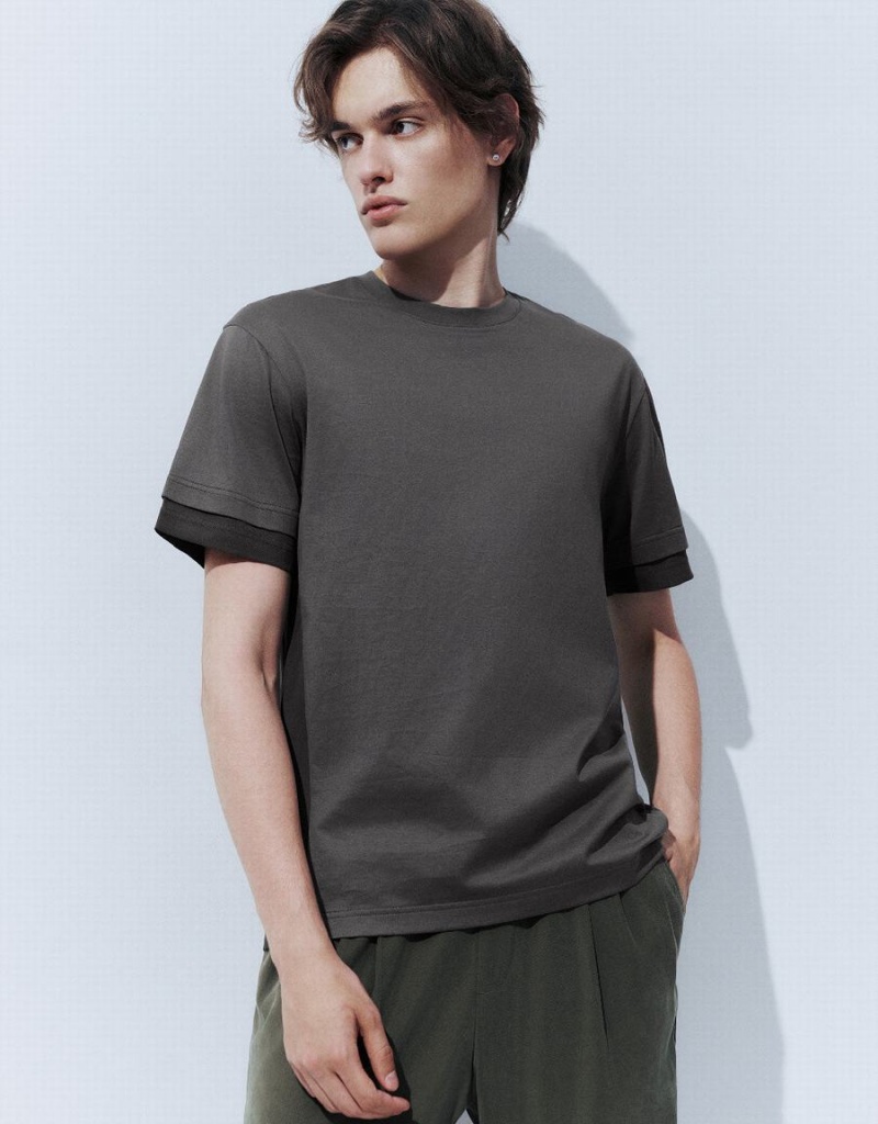 T Shirts Urban Revivo Standard Sleeve Crew Neck Homme Grise | EYL6151AK
