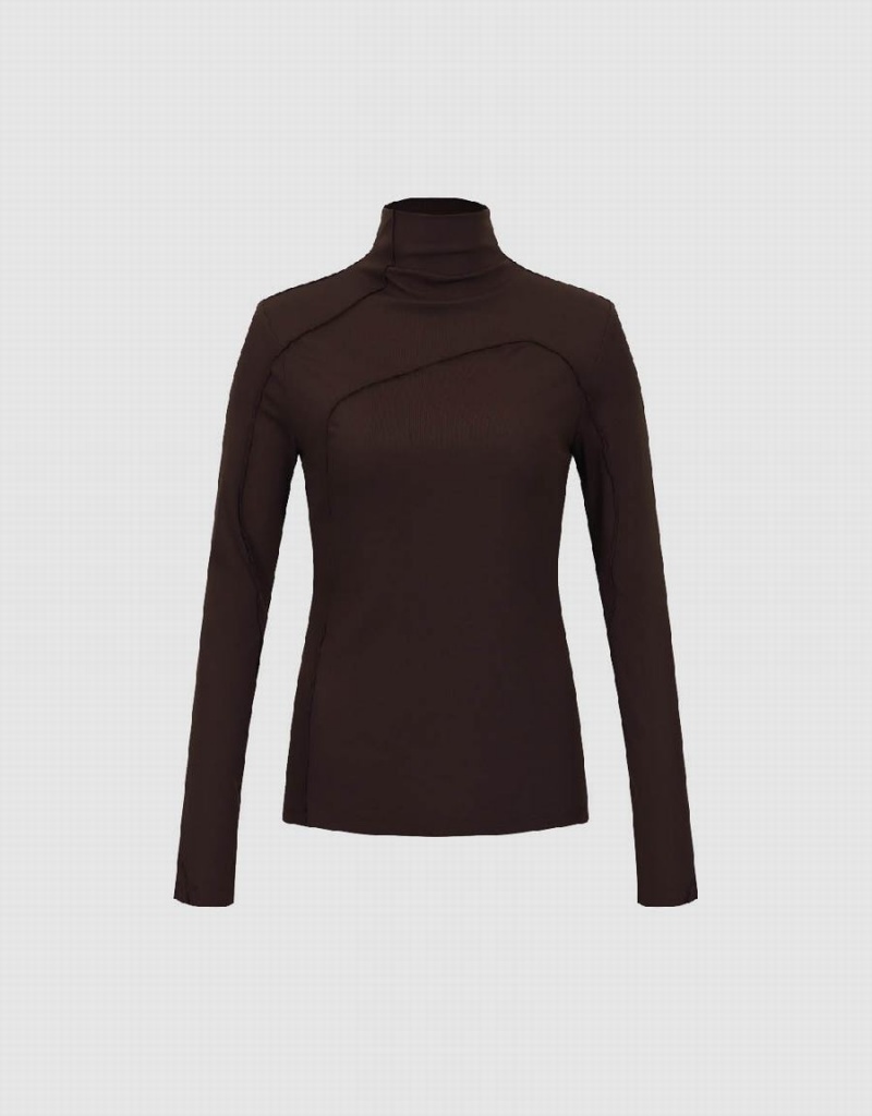 T Shirts Urban Revivo Turtle Neck Mince Femme Marron | AOA1657CU