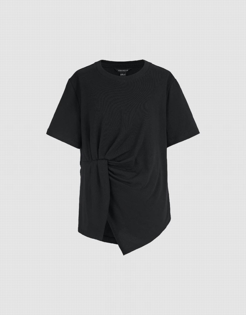 T Shirts Urban Revivo Twist Side Crew Neck Femme Noir | MCN4597VR