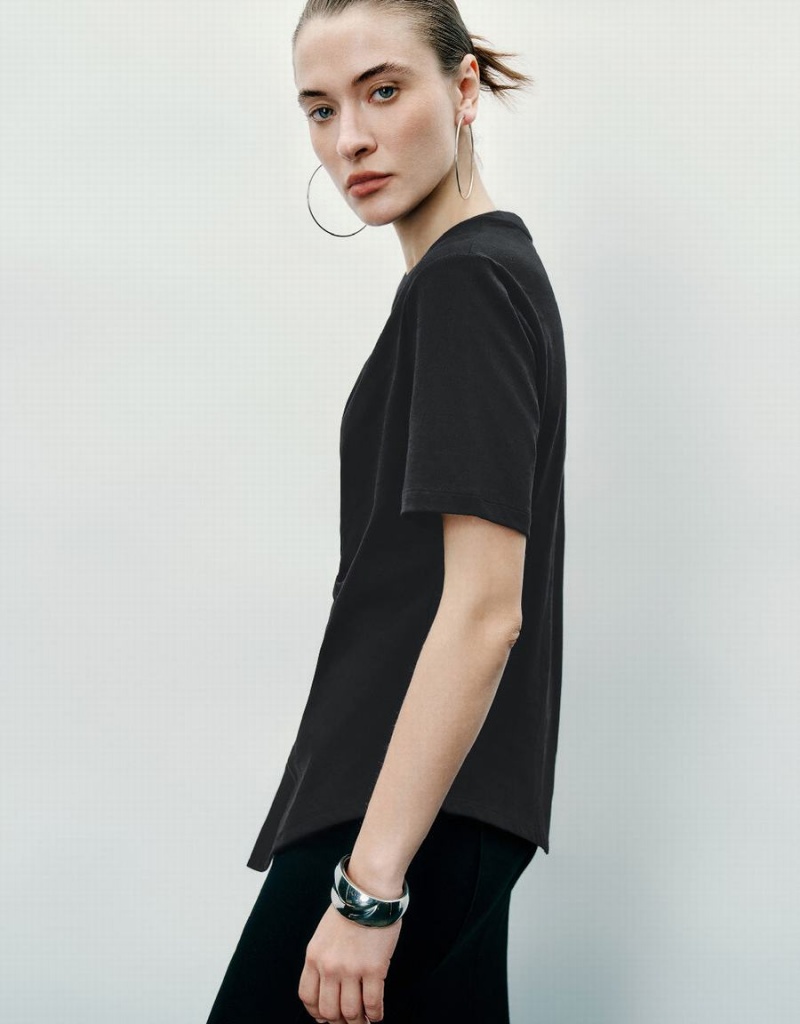 T Shirts Urban Revivo Twist Side Crew Neck Femme Noir | MCN4597VR
