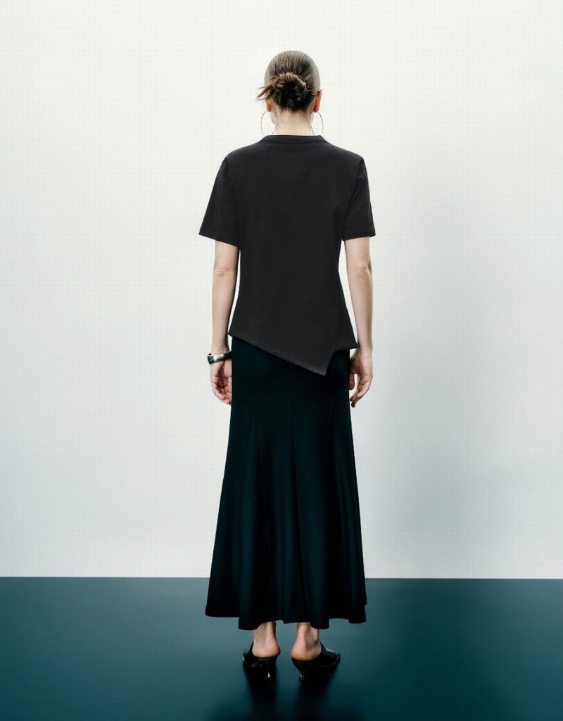 T Shirts Urban Revivo Twist Side Crew Neck Femme Noir | MCN4597VR