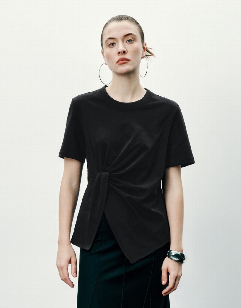 T Shirts Urban Revivo Twist Side Crew Neck Femme Noir | MCN4597VR