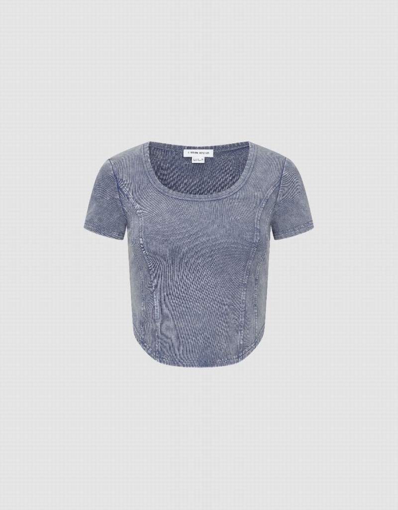 T Shirts Urban Revivo U Neck Mince Femme Bleu | OGL5598FH