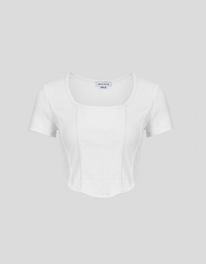 T Shirts Urban Revivo U Neck Mince Femme Blanche | JYU6075CE