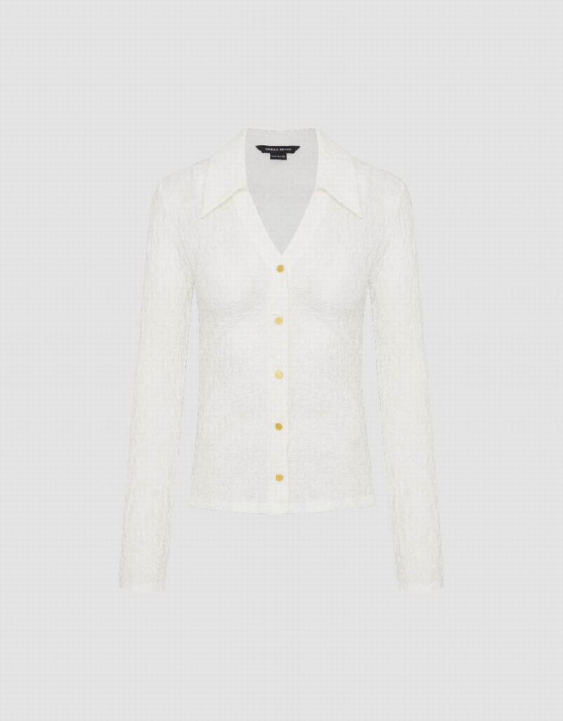 T Shirts Urban Revivo V-Neck Tricoté Mince Femme Blanche | ZKQ2514IA