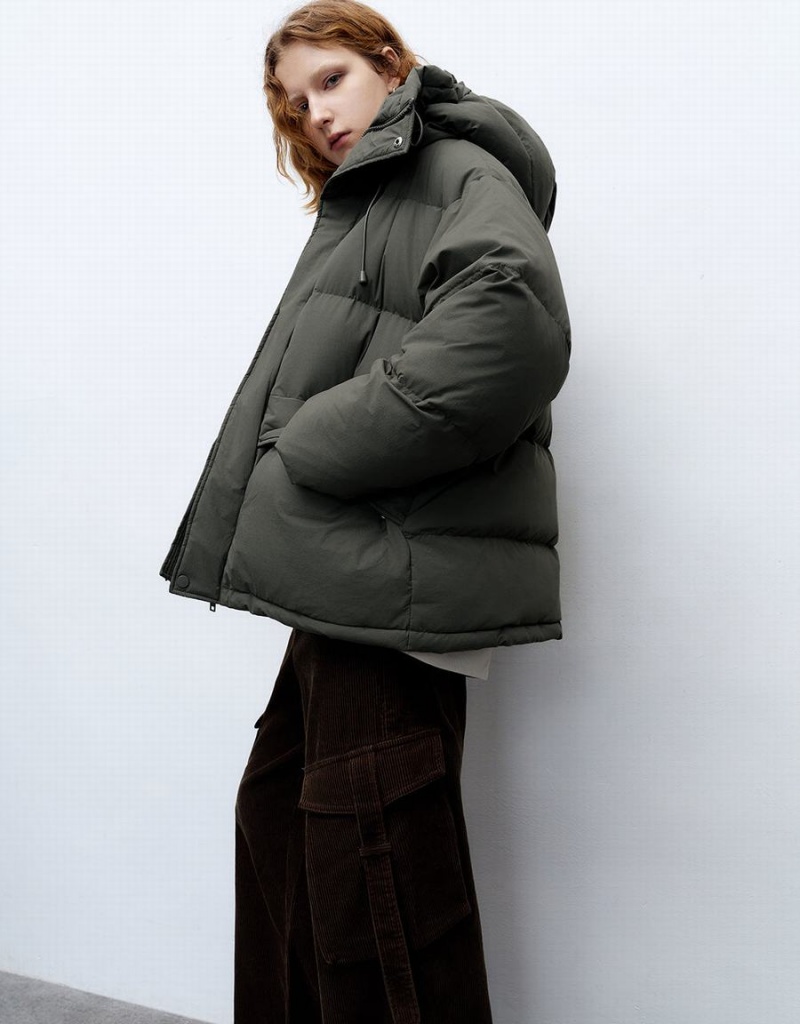 Veste Puffer Urban Revivo Encapuchonné A-Line Femme Vert | WEW2359DA