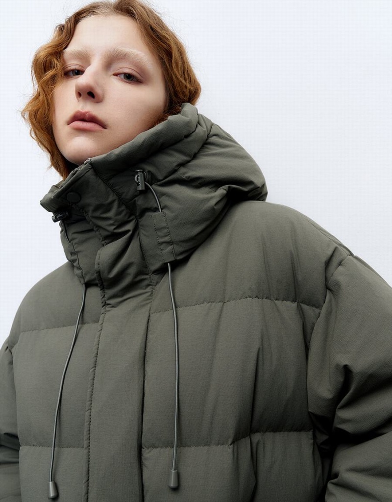 Veste Puffer Urban Revivo Encapuchonné A-Line Femme Vert | WEW2359DA
