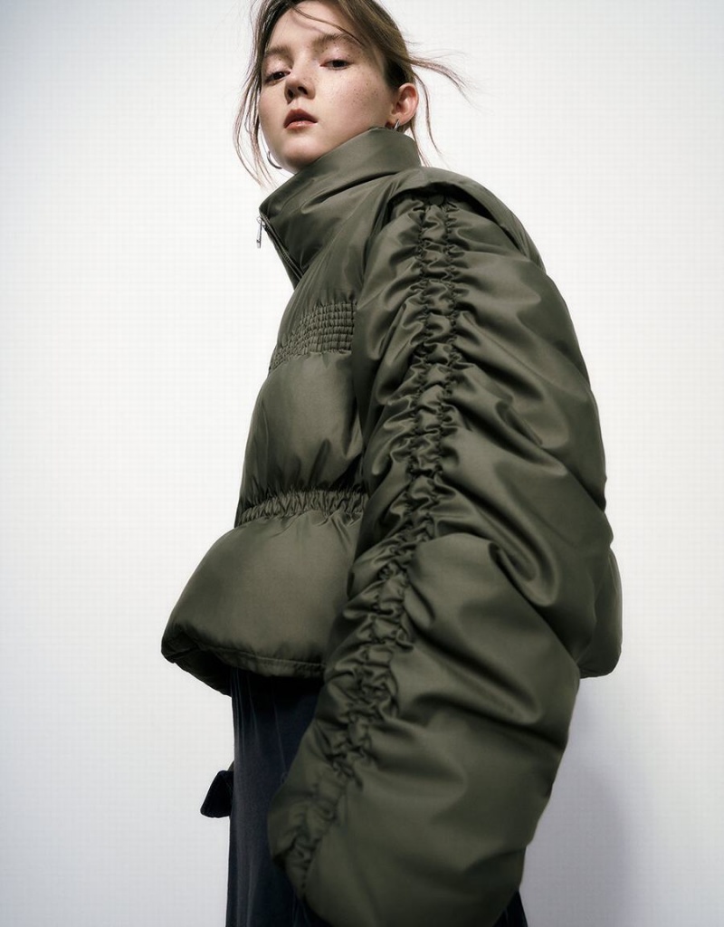 Veste Puffer Urban Revivo Raglan Sleeve Stand Collar Femme Vert | VRD4586KP