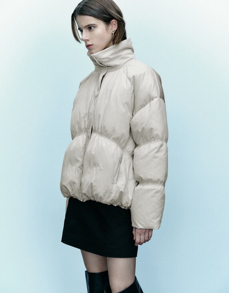 Veste Puffer Urban Revivo Stand Collar Femme Kaki Clair | BPF2124BU