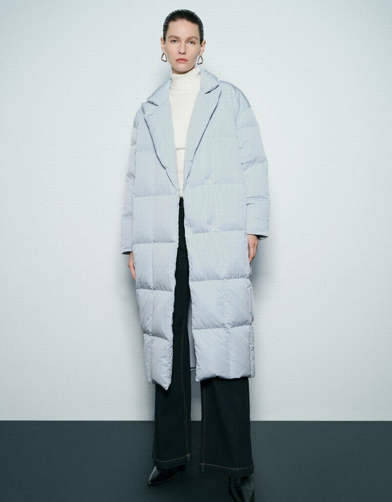 Veste Puffer Urban Revivo V-Neck Femme Bleu | CPS6931FS