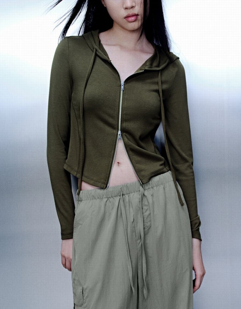 Veste À Capuche Urban Revivo Zippé Front Mince Femme Grise Foncé | XBJ3720GT