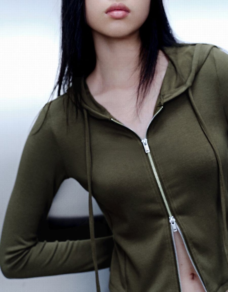 Veste À Capuche Urban Revivo Zippé Front Mince Femme Grise Foncé | XBJ3720GT