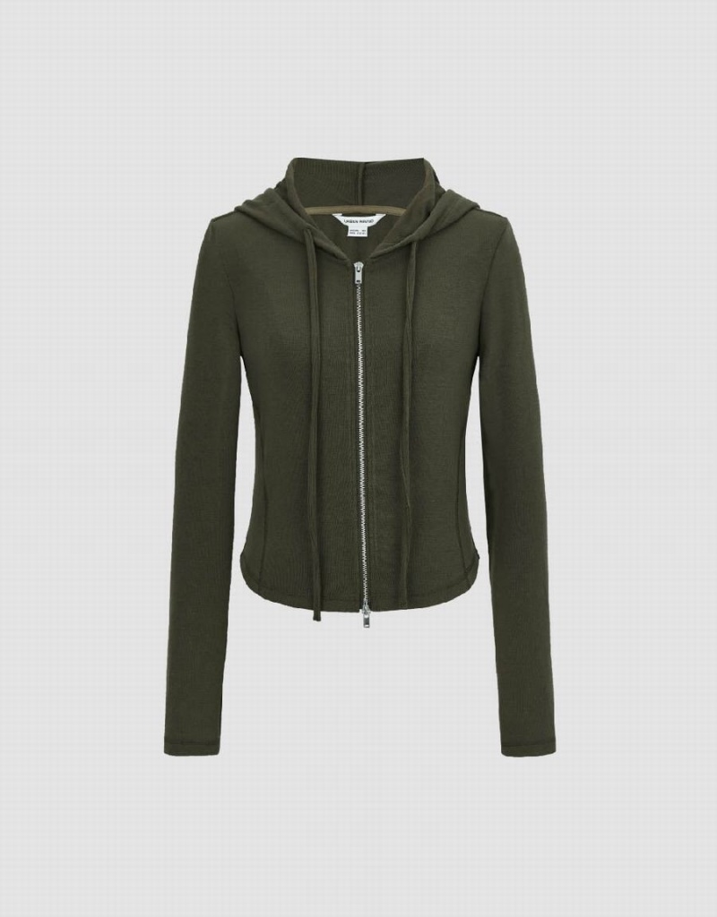 Veste À Capuche Urban Revivo Zippé Front Mince Femme Grise Foncé | XBJ3720GT