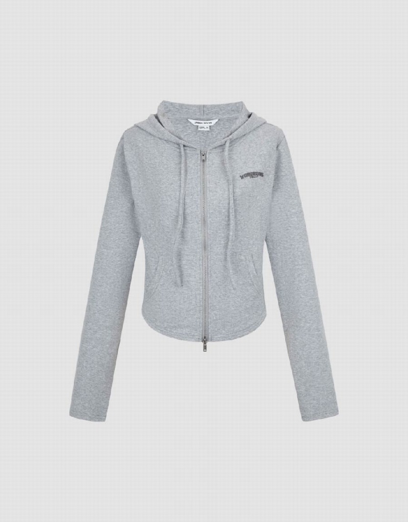Veste À Capuche Urban Revivo Zippé Front Tricoté Femme Grise | ICX9812KS