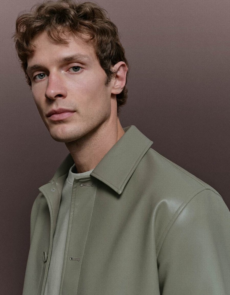 Vestes En Cuir Urban Revivo Button Up Vegan Homme Vert | MUT8525RH